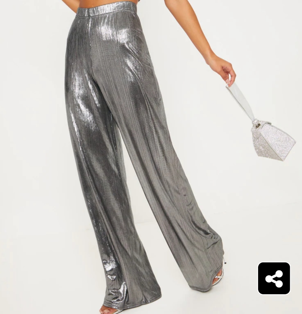 PrettyLittleThing Silver Metallic Wide Leg Trouser
